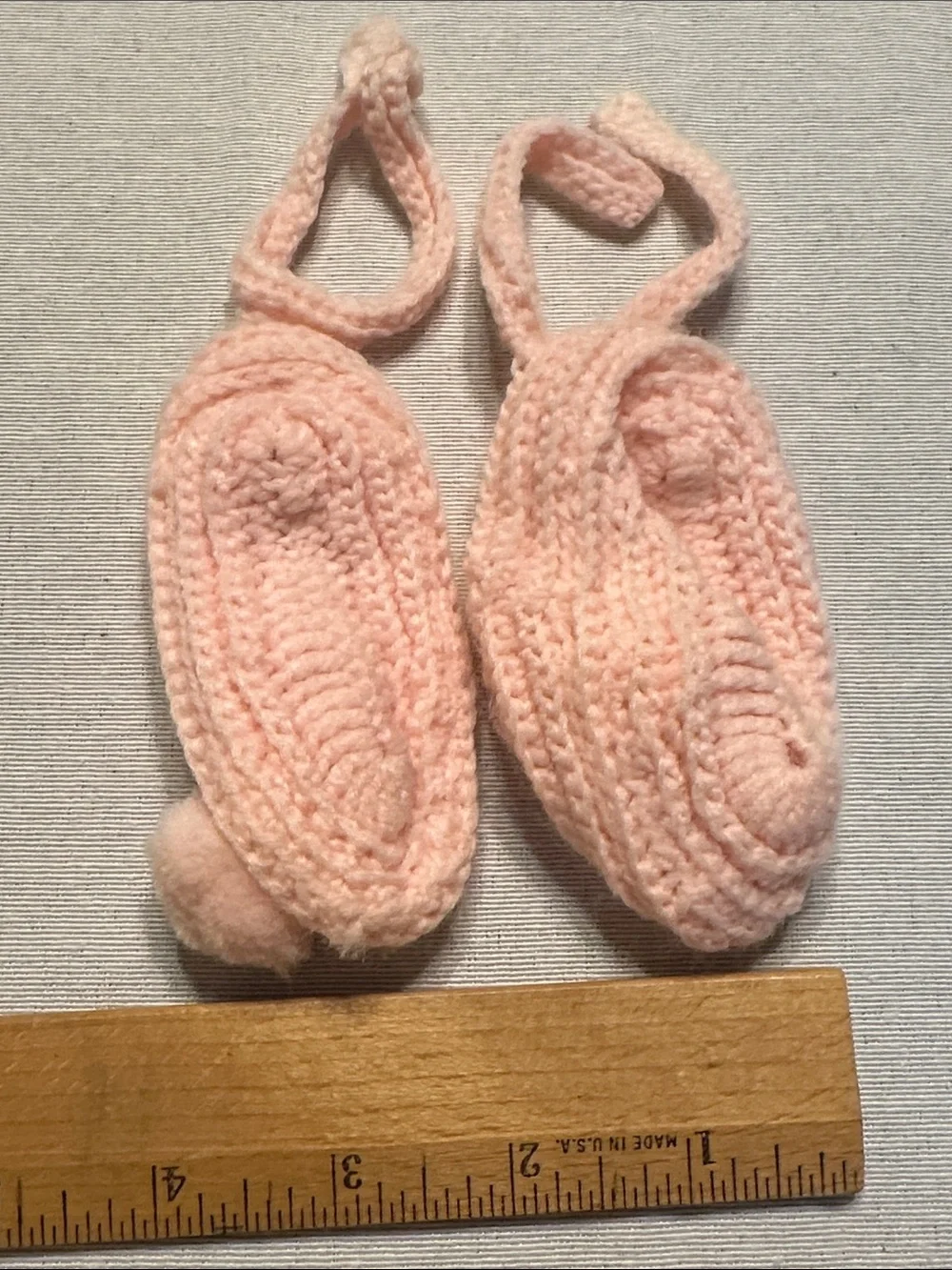 Baby or Doll Pink Crochet Pom-Pom Slippers